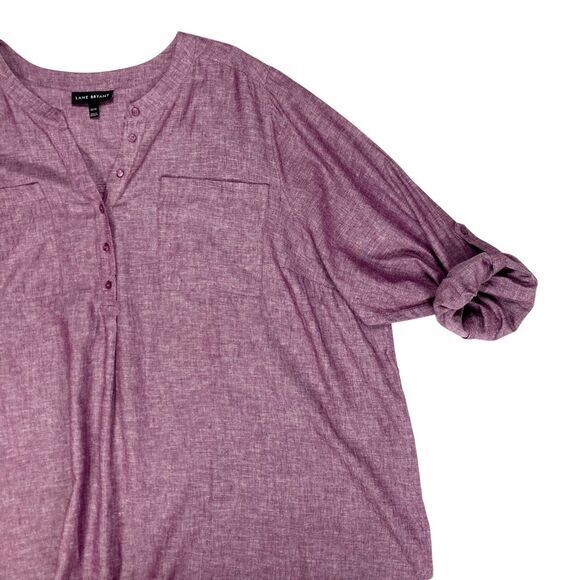 Lane Bryant Linen Blouse Womens Sz 26/28 Burgundy Summer Breathable Casual Chic - Picture 5 of 16